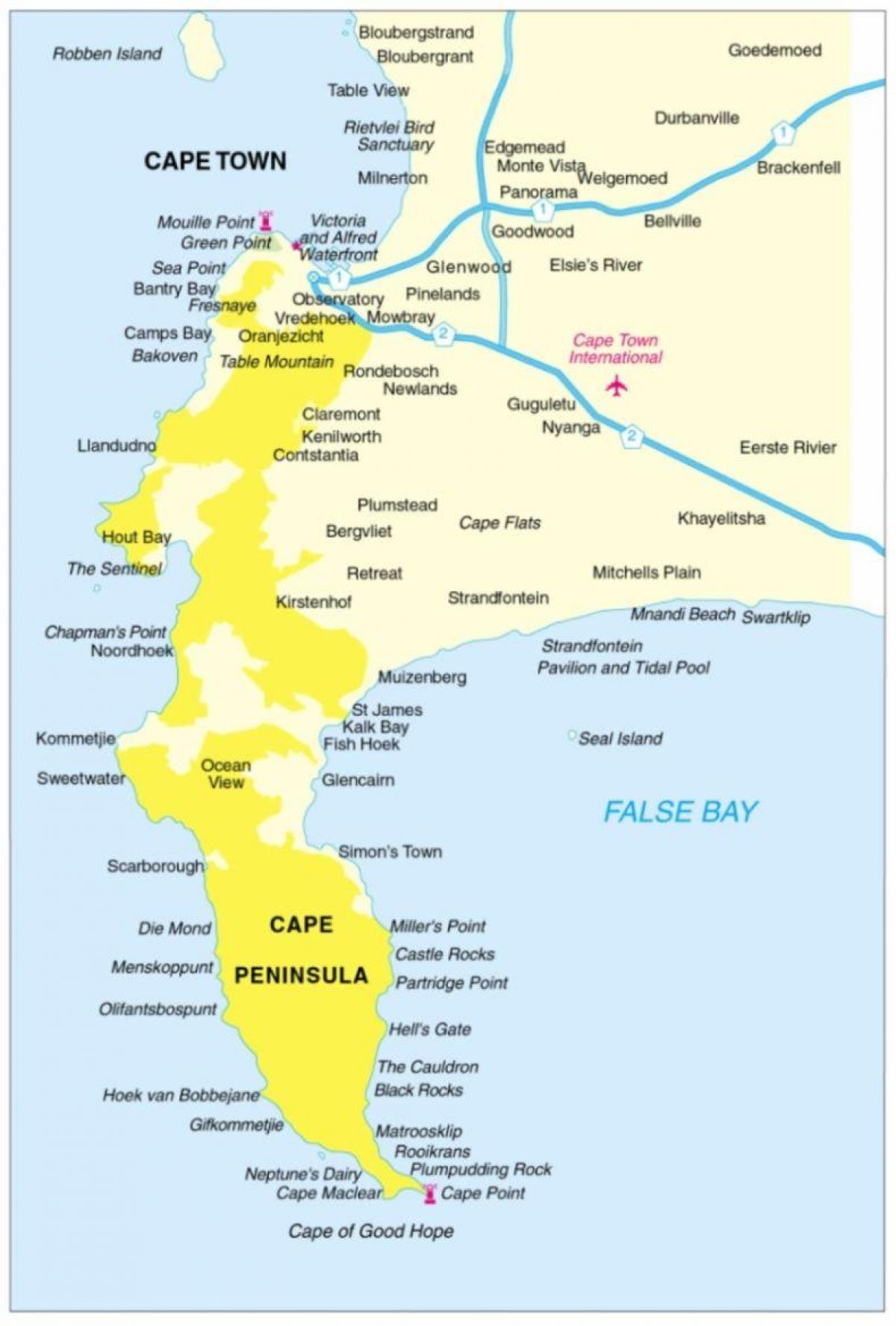 Cape Town semenanjung peta