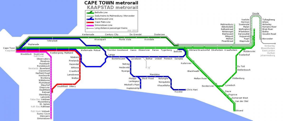 peta Cape Town kereta bawah tanah