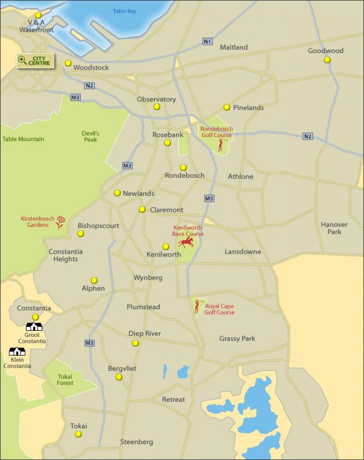 peta Cape Town pinggir bandar selatan