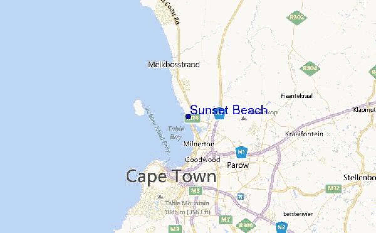 peta matahari terbenam di pantai Cape Town