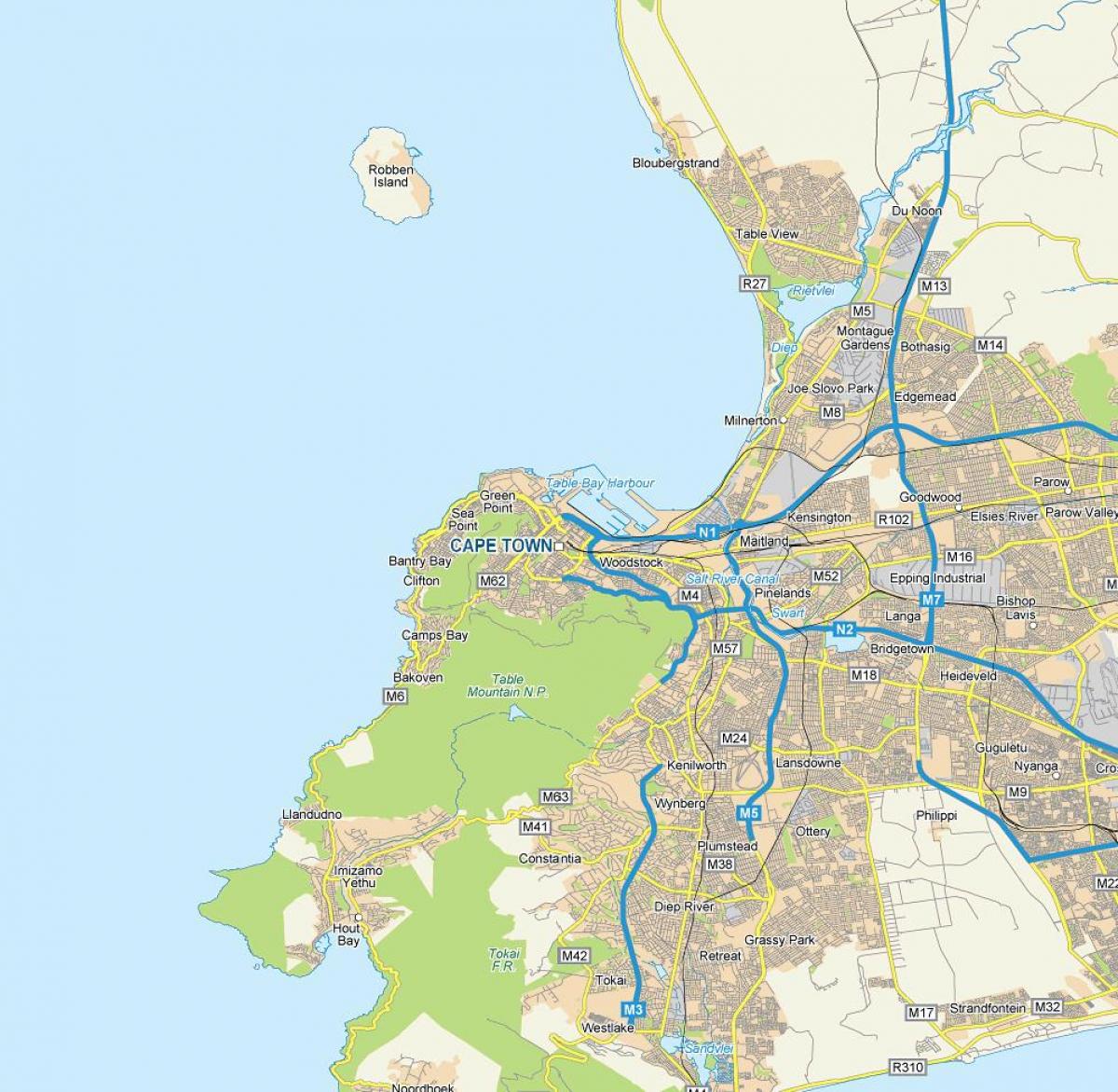 terperinci peta Cape Town dan mengelilingi