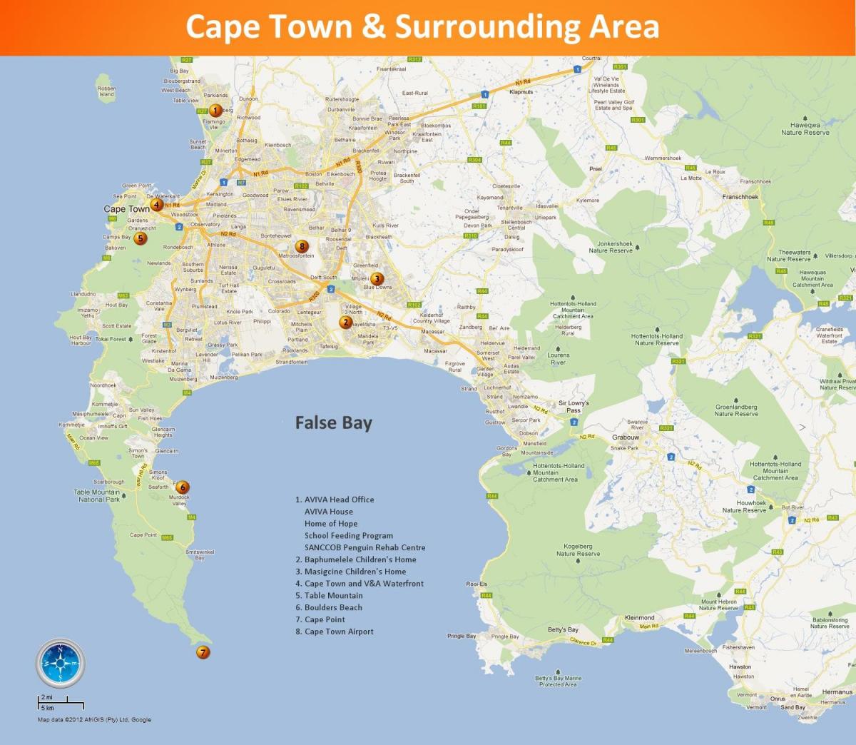 peta Cape Town kawasan Afrika Selatan