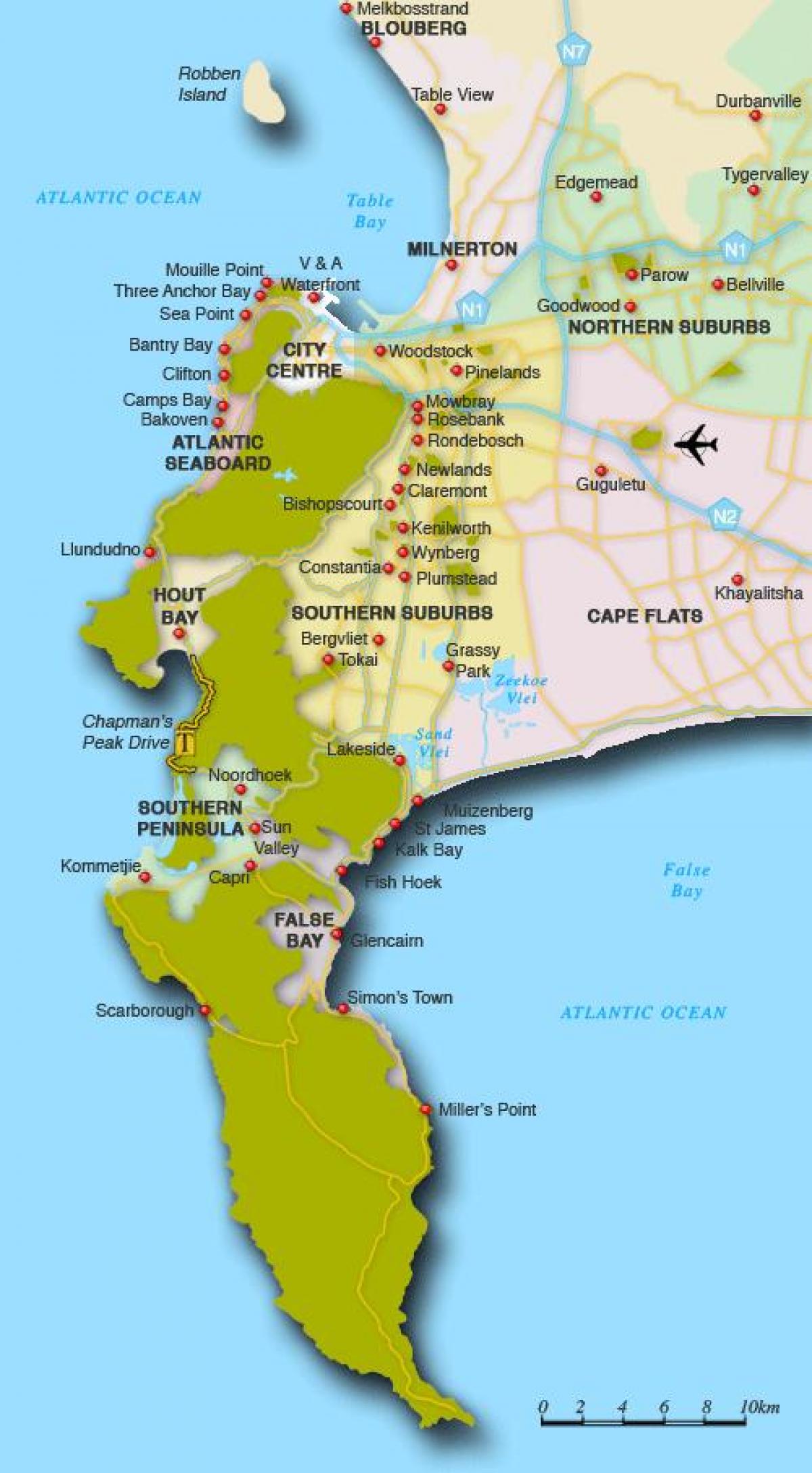 peta tepi tasik yang Cape Town